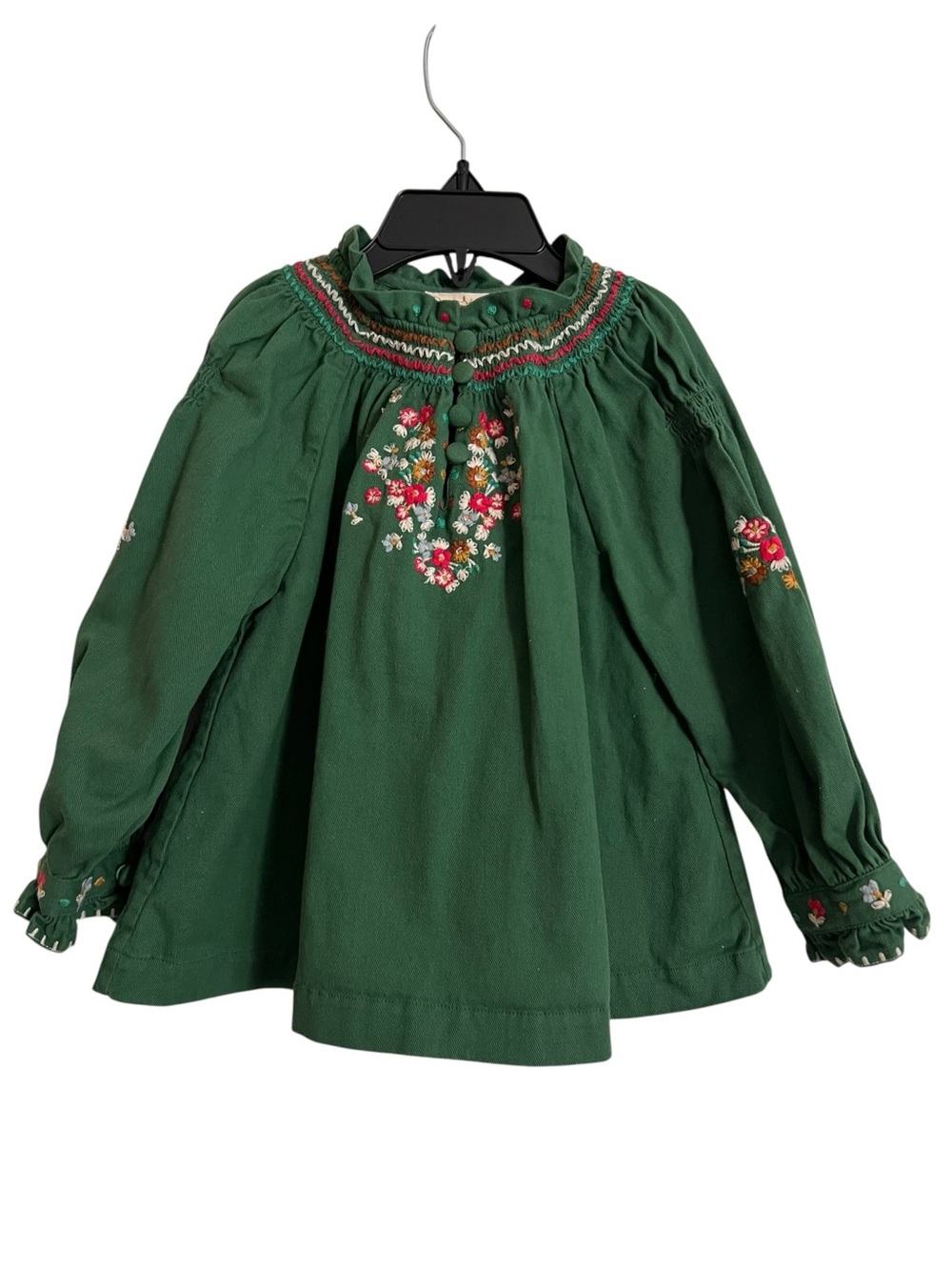 Girls' Green Embroidered Peasant Blouse